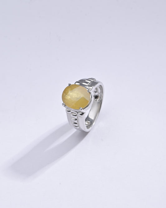 Authentic Yellow Sapphire (Pukhraj) Ring in Sterling Silver â€“ #1236N4 - Myra