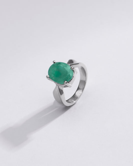 Radiant Green Emerald (Panna) Ring in 925 Silver â€“ #1136N4 - Myra