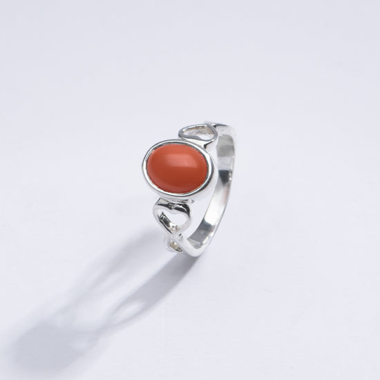 Authentic Red Coral (Moonga) Ring in Sterling Silver – #1220 Ov - Myra
