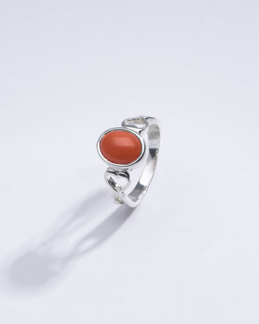 Authentic Red Coral (Moonga) Ring in Sterling Silver â€“ #1220 Ov - Myra