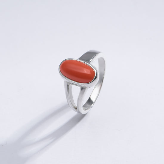 Timeless Red Coral (Moonga) Ring in Sterling Silver – #1125 Ov - Myra