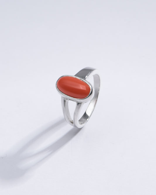 Timeless Red Coral (Moonga) Ring in Sterling Silver – #1125 Ov - Myra