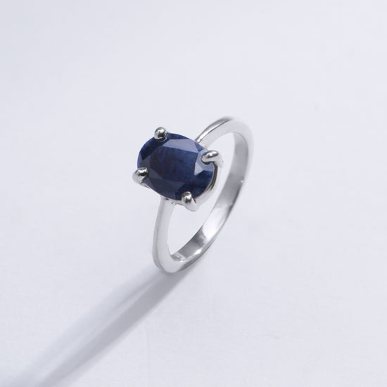 Radiant Blue Sapphire (Neelam) Ring in 925 Silver – #1218N4 - Myra