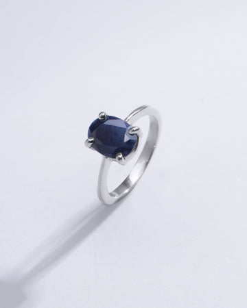 Radiant Blue Sapphire (Neelam) Ring in 925 Silver – #1218N4 - Myra
