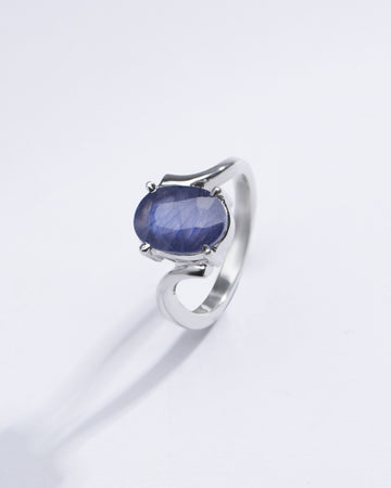 Authentic Blue Sapphire (Neelam) Gemstone Ring in Sterling Silver – #1152N4 - Myra