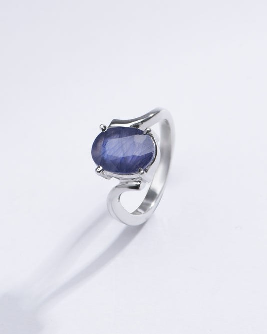 Authentic Blue Sapphire (Neelam) Gemstone Ring in Sterling Silver – #1152N4 - Myra