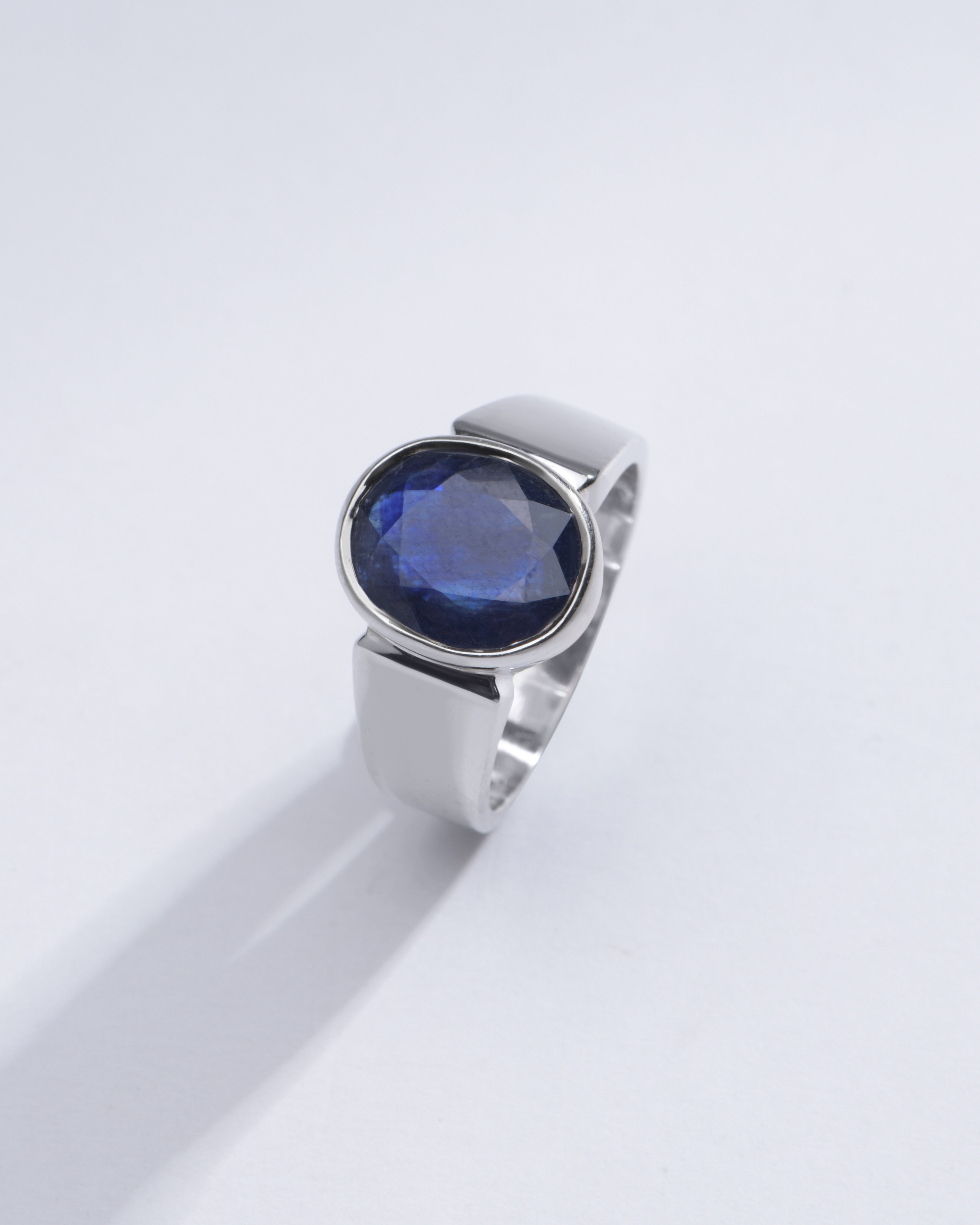 Heirloom Blue Sapphire (Neelam) Ring in 925 Sterling Silver - Shakti