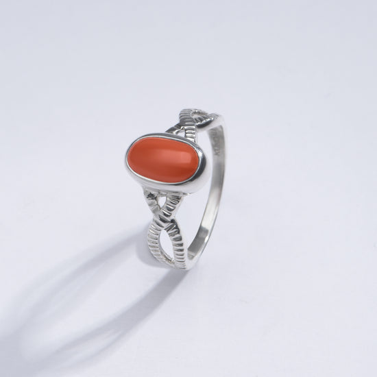 Vintage Red Coral (Moonga) Ring in 925 Sterling Silver - #1104 Ov - Myra