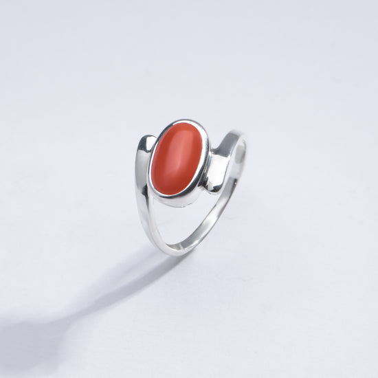 Radiant Red Coral (Moonga) Ring in 925 Silver – #1138 Ov - Myra