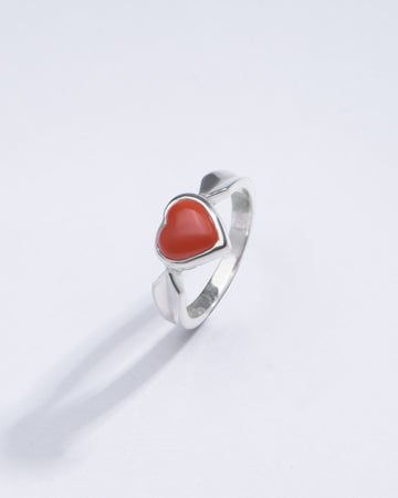Minimalist Red Coral (Moonga) Ring in 925 Silver - #1136 - Myra