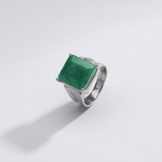 Radiant Emerald (Panna) Ring in 925 Silver – #1111N4 Sq - Myra