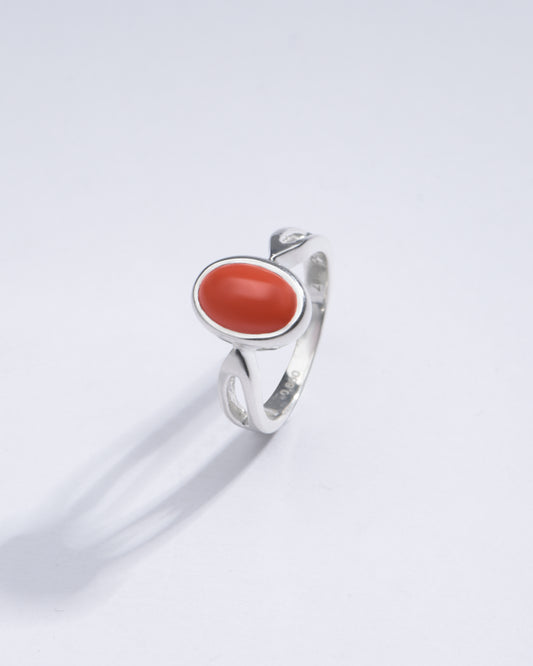 Authentic Red Coral (Moonga) Ring in 925 Silver â€“ #1102 Ov - Myra