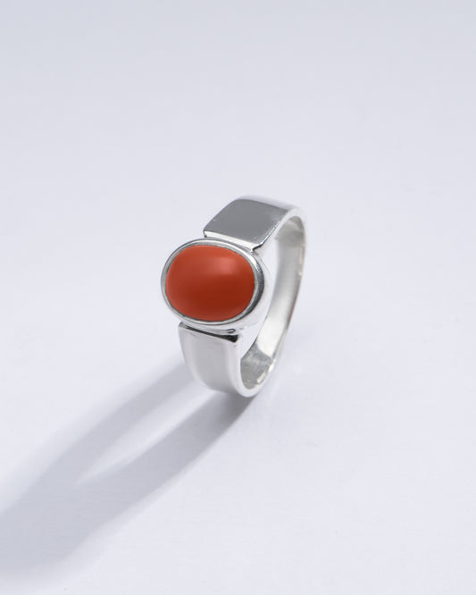 Elegant Red Coral (Moonga) Ring in 925 Silver â€“ #1224 - Myra