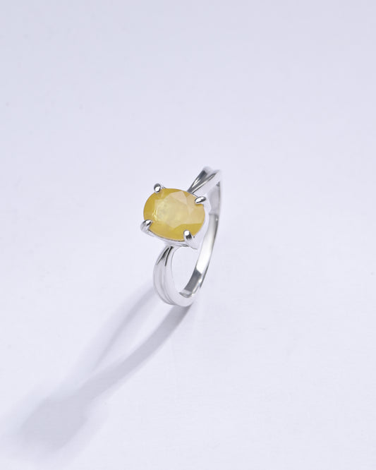 Radiant Yellow Sapphire (Pukhraj) Ring in Sterling Silver â€“ #1201N4 - Myra