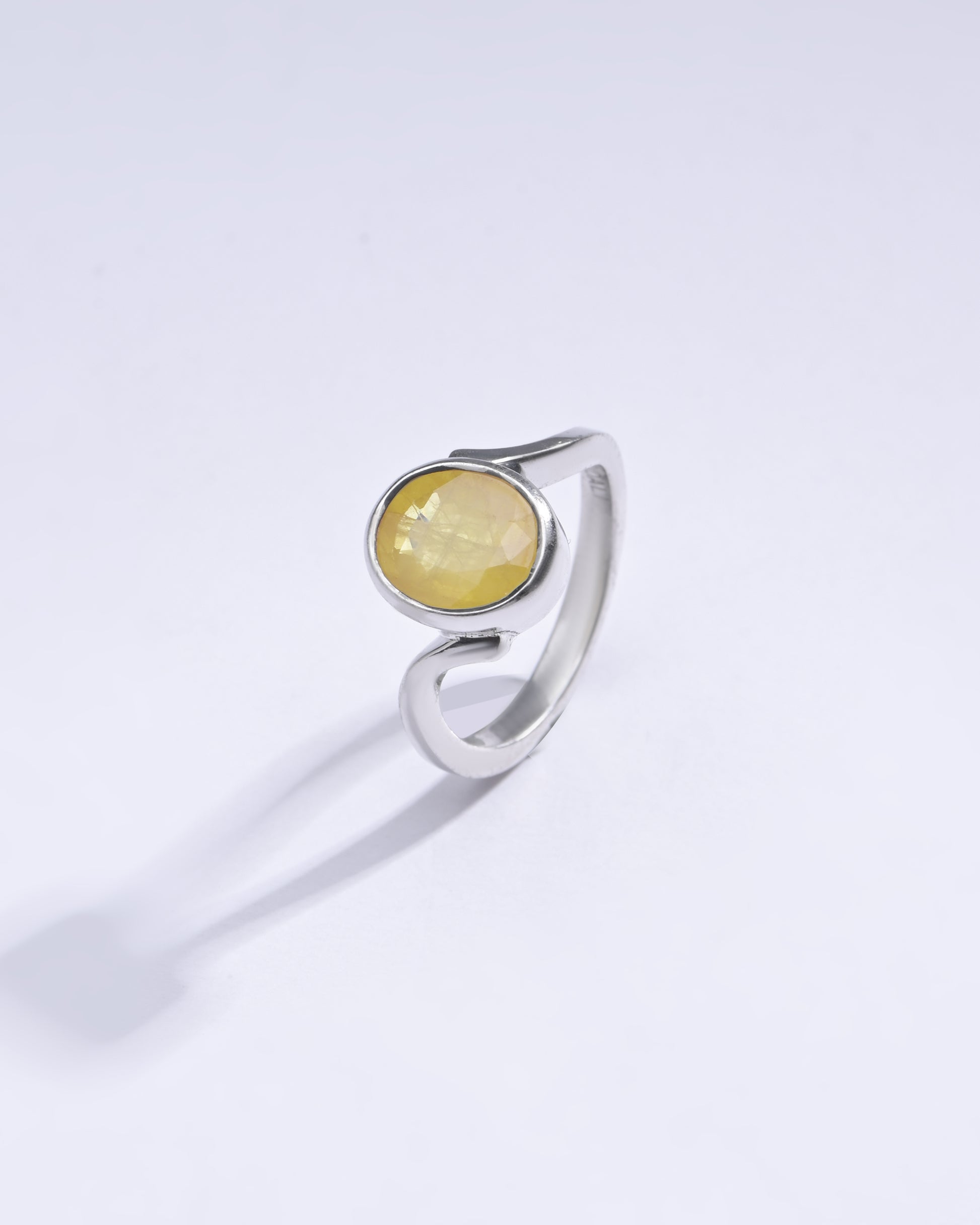 Classic Yellow Sapphire (Pukhraj) Ring in Sterling Silver – #1152B - Myra