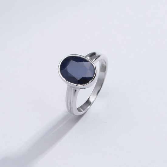 Classic Blue Sapphire (Neelam) Ring in Sterling Silver – #1139B - Myra
