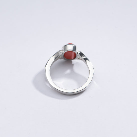 Classic Red Coral (Moonga) Ring in Sterling Silver – #1175 Ov - Myra