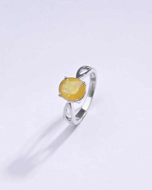 Elegant Yellow Sapphire (Pukhraj) Ring in 925 Sterling Silver â€“ #1102N4 - Myra