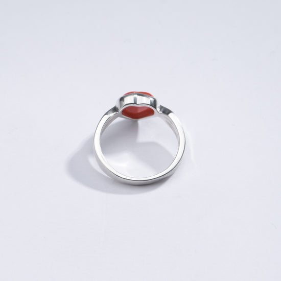 Minimalist Red Coral (Moonga) Ring in 925 Silver - #1136 - Myra