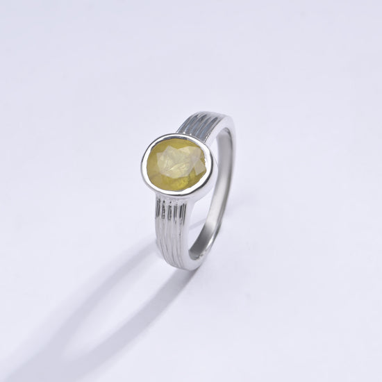 Bold Yellow Sapphire Pukhraj Ring in Silver from Myra Gems