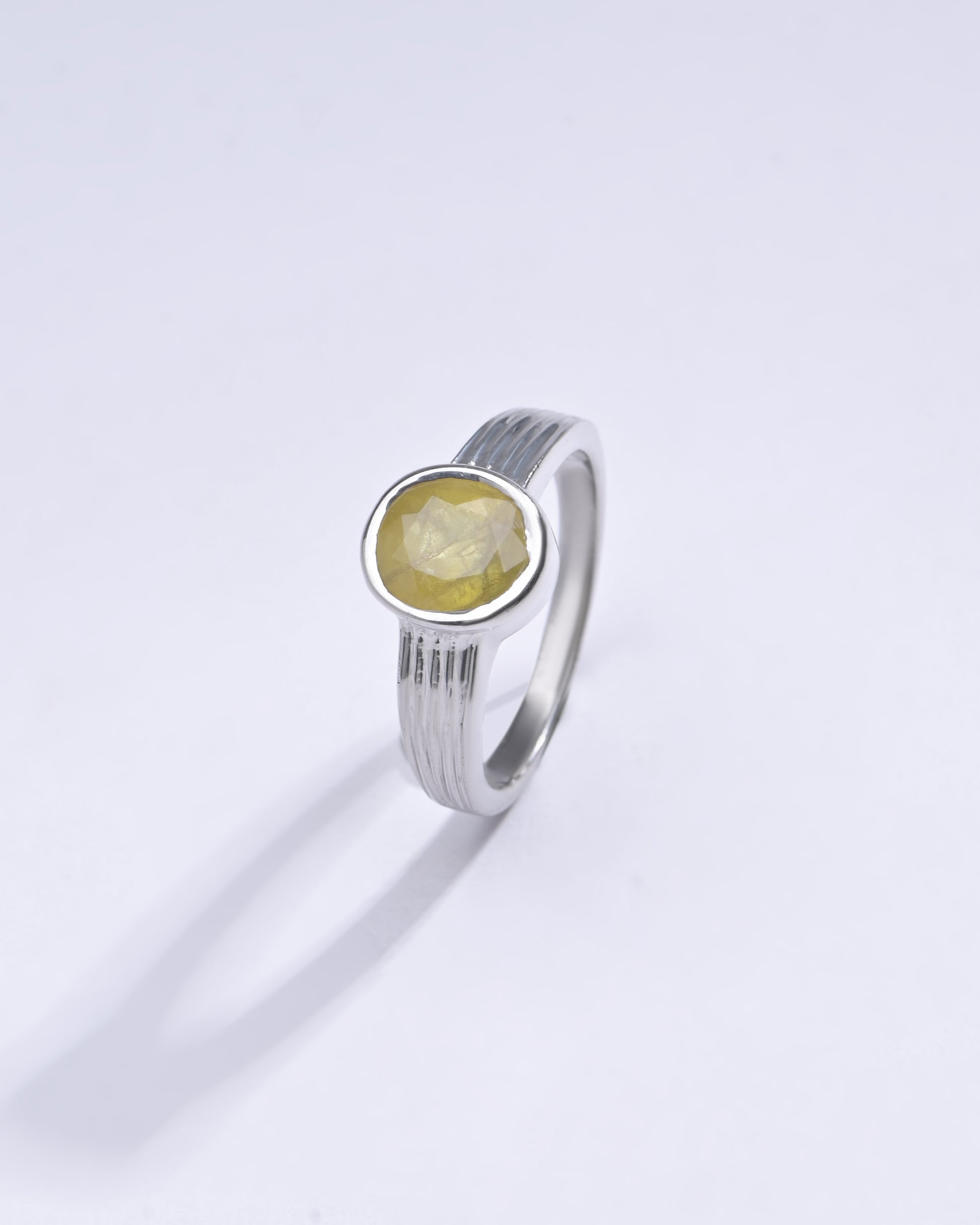 Bold Yellow Sapphire Pukhraj Ring in Silver from Myra Gems