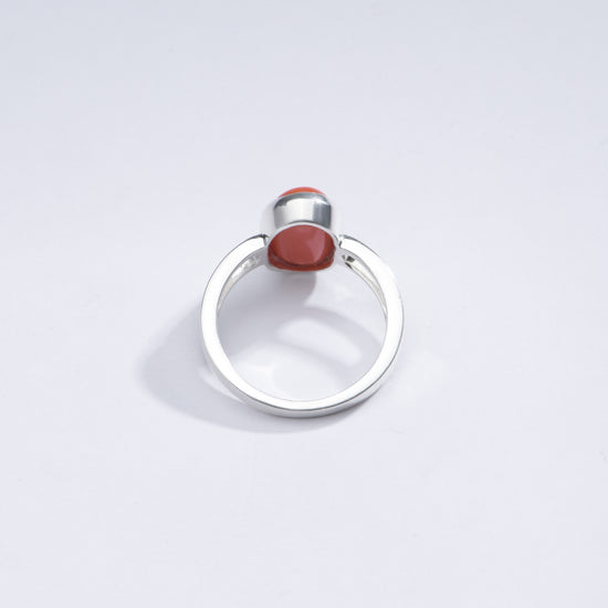 Genuine Red Coral (Moonga) Stone Ring in 925 Silver - #1112 Ov - Myra