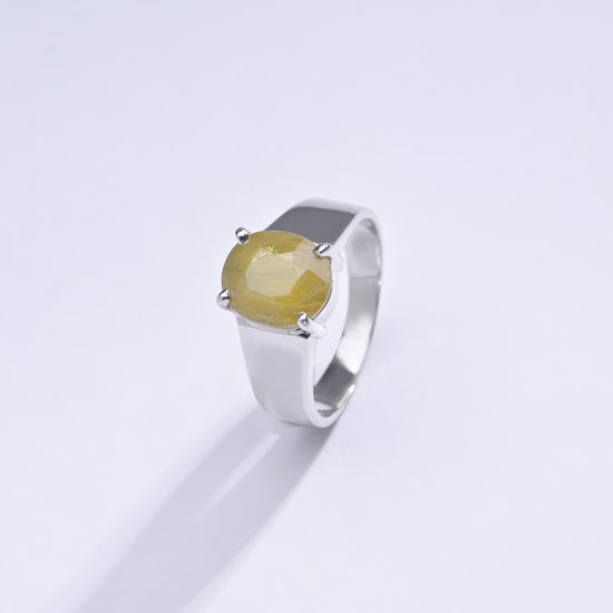 Natural Yellow Sapphire (Pukhraj) Ring in Sterling Silver – #1224N4 - Myra