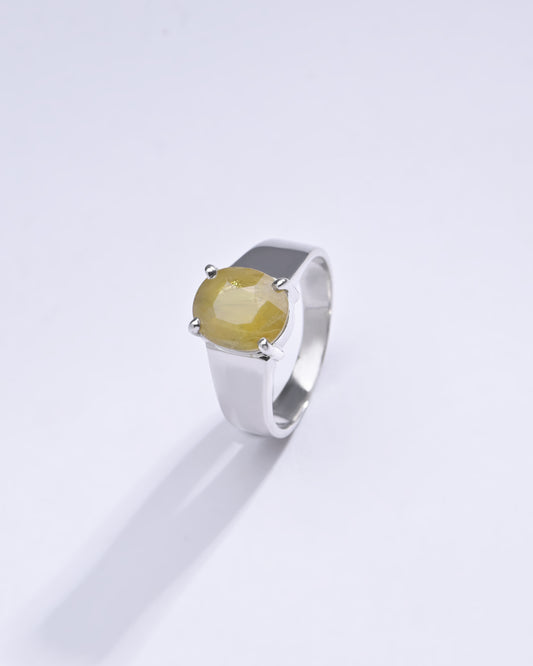Natural Yellow Sapphire (Pukhraj) Ring in Sterling Silver â€“ #1224N4 - Myra