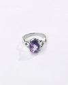 Powerful natural Alexandrite gemstone ring handcrafted in 925 sterling silver featuring a vibrant color-changing gemstone in an elegant Urja setting with a polished finish from Myra Gems.