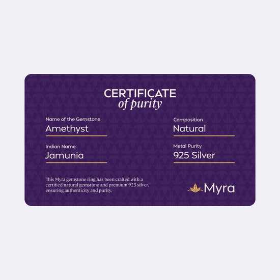 Certificate of Purity of Amethyst in 925 Silver