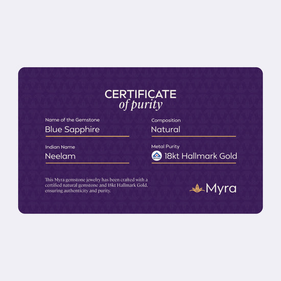 Certificate of Purity of Blue Sapphire in 18K Hallmark Gold