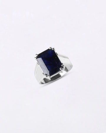 Statement Blue Sapphire (Neelam) Ring in 925 Sterling Silver - Rectangular Nexa
