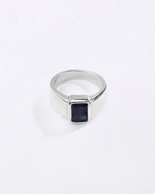 Heirloom Blue Sapphire (Neelam) Ring in 925 Sterling Silver - Rectangular Shakti