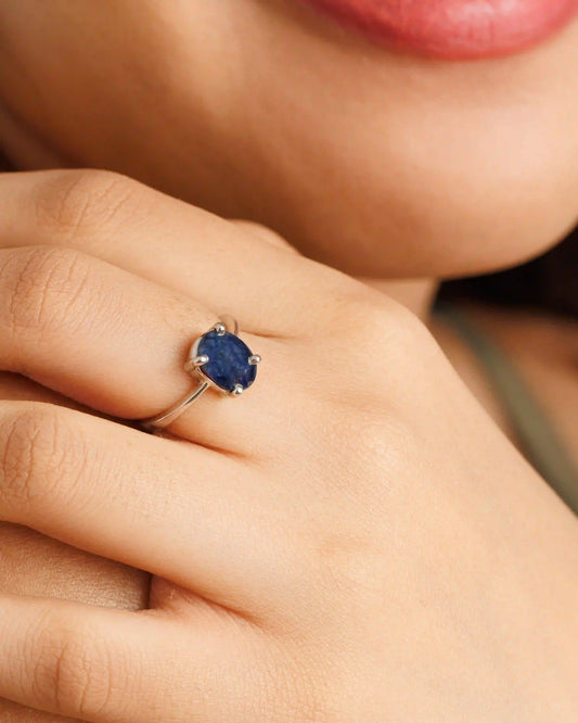 Minimalist Blue Sapphire (Neelam) Ring in 925 Sterling Silver - Urja
