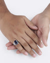 Statement Blue Sapphire (Neelam) Ring in 925 Sterling Silver - Rectangular Nexa