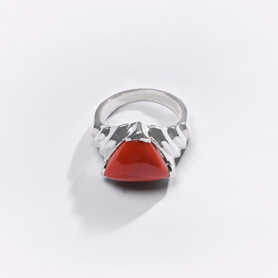 Premium Coral (Moonga) Ring in 925 Silver - #1233BT1 - Myra