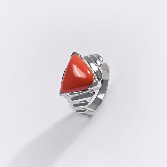 Premium Coral (Moonga) Ring in 925 Silver - #1233BT1 - Myra