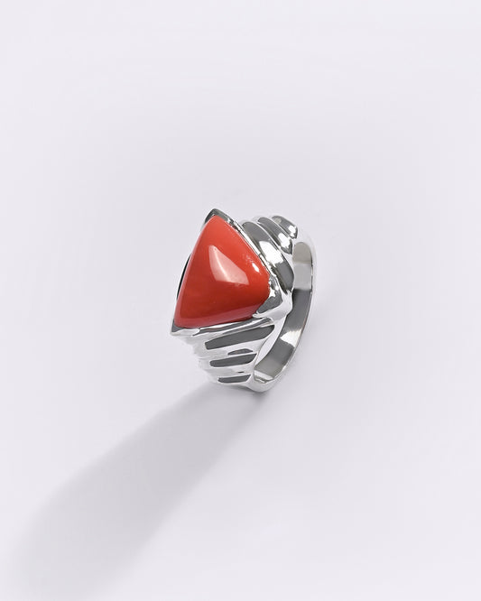 Premium Coral (Moonga) Ring in 925 Silver - #1233BT1 - Myra