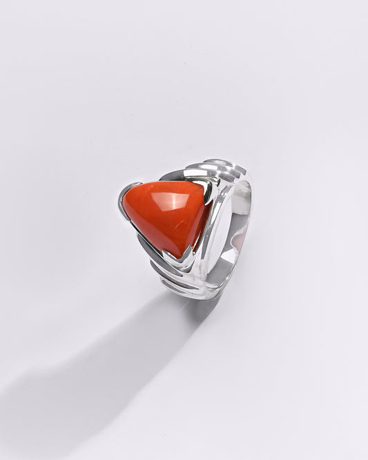 Premium Coral (Moonga) Ring in 925 Silver - #1233BT2 - Myra