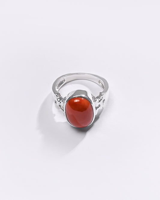 Premium Coral (Moonga) Ring in 925 Silver - #1199B - Myra
