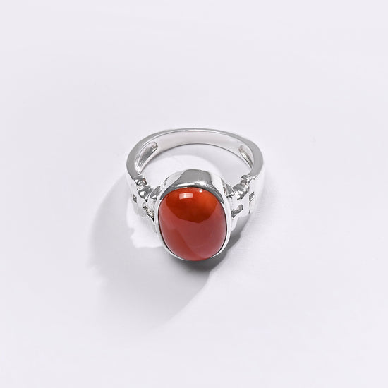 Premium Coral Moonga Ring in 925 Silver from Myra Gems 
