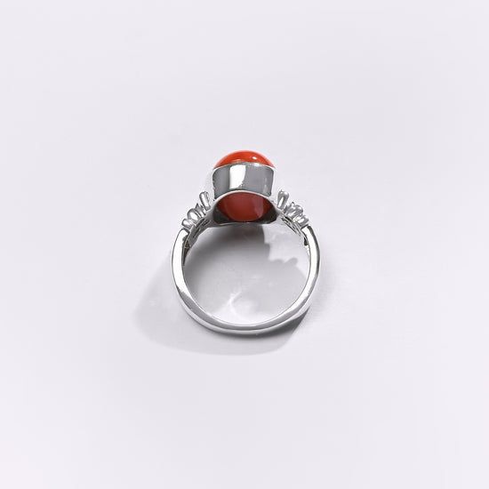 Premium Coral (Moonga) Ring in 925 Silver - #1199B - Myra
