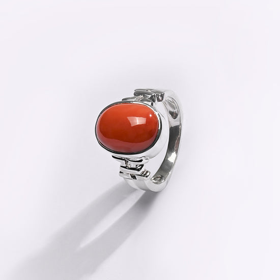 Premium Coral (Moonga) Ring in 925 Silver - #1199B - Myra