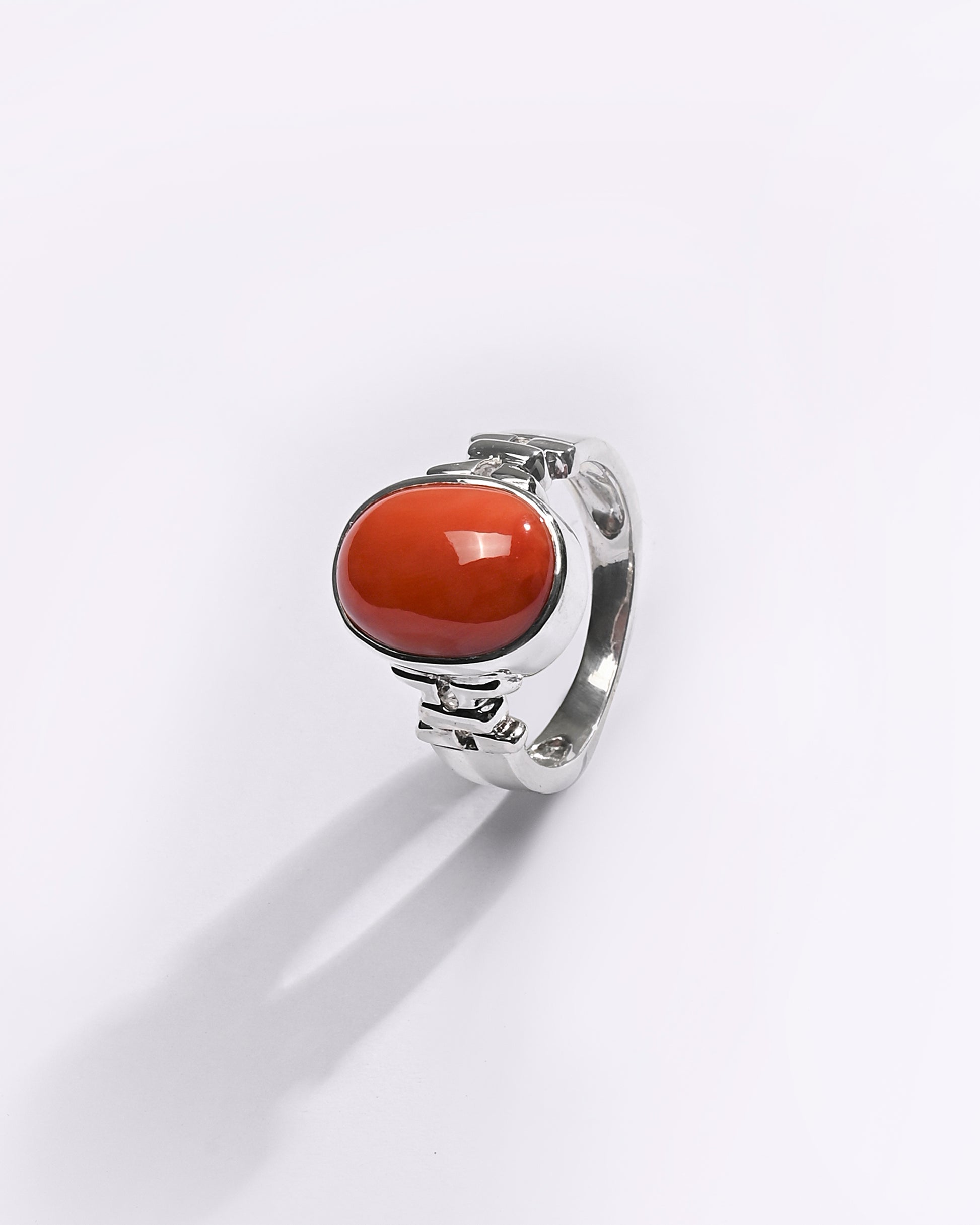 Premium Coral (Moonga) Ring in 925 Silver - #1199B - Myra