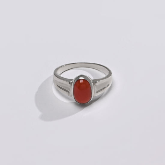 925 Silver Coral (Moonga) Ring - #1111 Ov - Myra