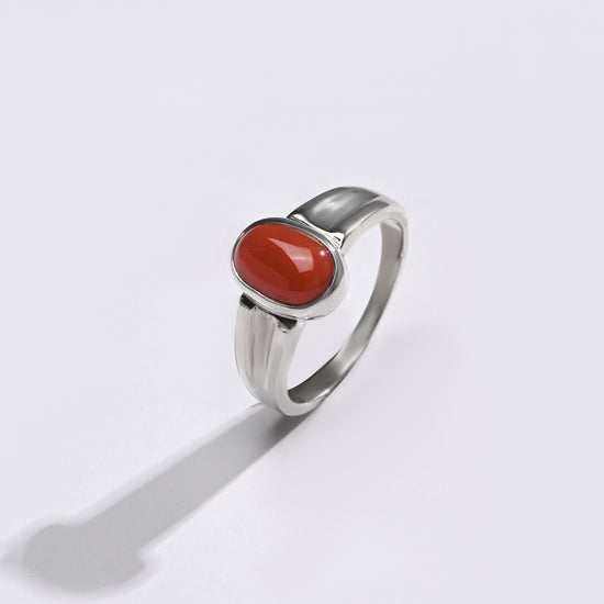 925 Silver Coral (Moonga) Ring - #1111 Ov - Myra