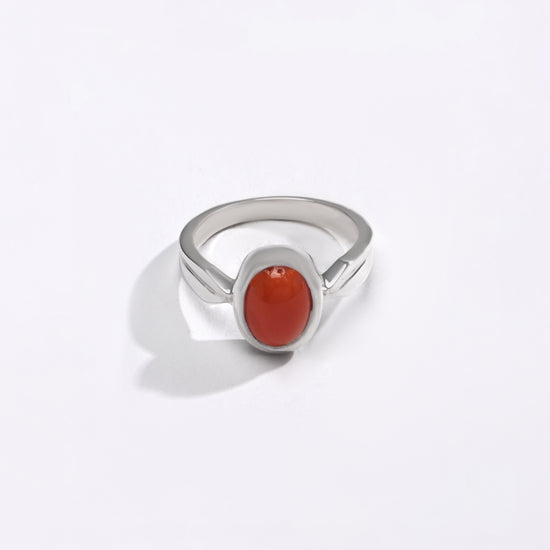 Coral (Moonga) Ring – Pure 925 Silver - #1136 Ov - Myra