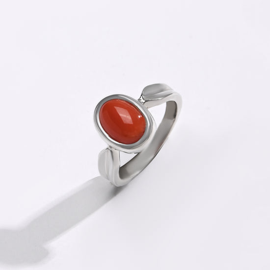 Coral (Moonga) Ring – Pure 925 Silver - #1136 Ov - Myra