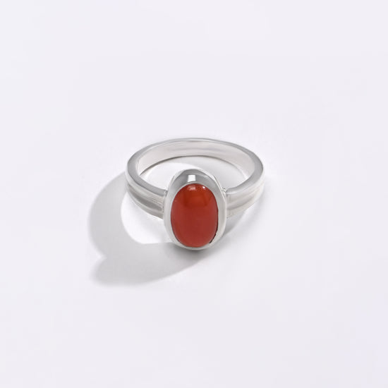 Elegant Coral (Moonga) Ring – 925 Silver - #1139 Ov - Myra