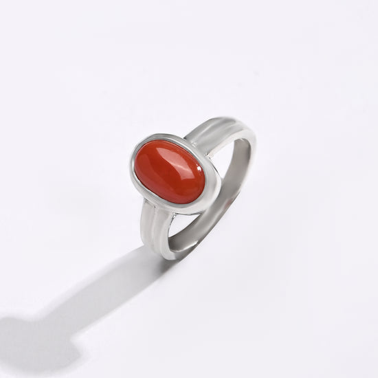 Elegant Coral (Moonga) Ring – 925 Silver - #1139 Ov - Myra